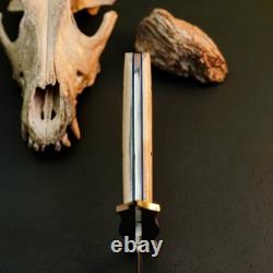 Couteau-dague 11,0 en acier inoxydable, pleine soie, manche en bois, lame fixe et étui en cuir