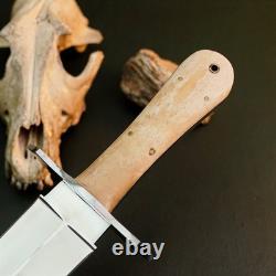 Couteau-dague 11,0 en acier inoxydable, pleine soie, manche en bois, lame fixe et étui en cuir