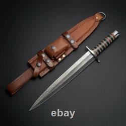 Couteau dague Arkansas Toothpick fait main en acier damas pour chasse avec étui en cuir