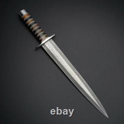 Couteau dague Arkansas Toothpick fait main en acier damas pour chasse avec étui en cuir
