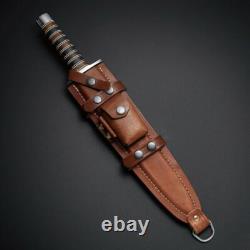 Couteau dague Arkansas Toothpick fait main en acier damas pour chasse avec étui en cuir