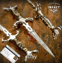 Couteau dague à soie pleine D2 personnalisé rare Impact Cutlery, manche en corne de bélier