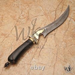 Couteau dague de chasse, de survie, EDC, viking et de combat en acier de Damas fait main sur mesure