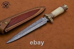 Couteau dague de chasse en acier de Damas fait main SBC avec manche en os de chameau