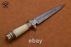 Couteau dague de chasse en acier de Damas fait main SBC avec manche en os de chameau