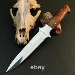 Couteau dague en acier inoxydable 10,7, pleine soie, manche en bois, lame fixe, étui en cuir