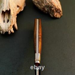 Couteau dague en acier inoxydable 10,7, pleine soie, manche en bois, lame fixe, étui en cuir