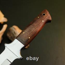 Couteau dague en acier inoxydable 10,7, pleine soie, manche en bois, lame fixe, étui en cuir