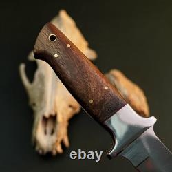 Couteau dague en acier inoxydable 10,7, pleine soie, manche en bois, lame fixe, étui en cuir
