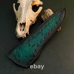 Couteau dague en acier inoxydable 10,7, pleine soie, manche en bois, lame fixe, étui en cuir