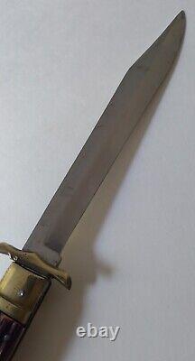 Couteau dague pliant japonais, manche à motifs en bois de cerf aspect chasse et combat VNTG