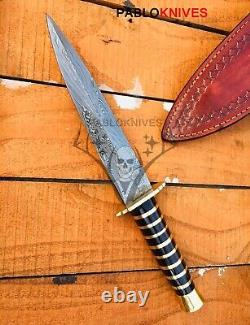 Couteau de chasse DAMAS fait main sur mesure 11 pouces - Cadeau pour père avec étui en cuir
