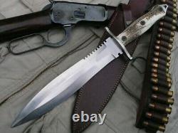 Couteau de chasse Ubr fait sur mesure à la main en acier D2 avec manche en corne de cerf.