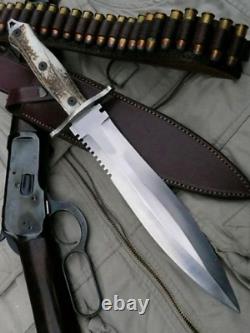 Couteau de chasse Ubr fait sur mesure à la main en acier D2 avec manche en corne de cerf.