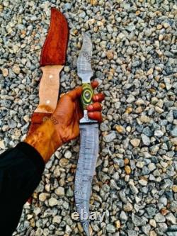 Couteau de chasse à double lame Haladie Khaladi en acier Damas forgé à la main à pleine longueur 20