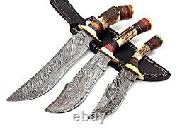 Couteau de chasse à lame de poignard fait main avec manche en bois de cerf à Damas