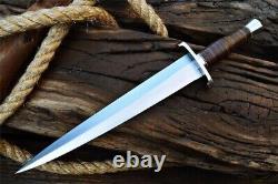 Couteau de chasse à lame en D2 fait main avec étui en cuir 'Arkansas Toothpick Dagger'