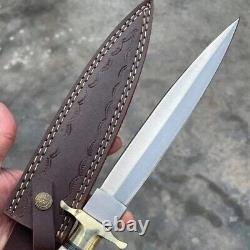 Couteau de chasse à lame en acier D2 fait main avec manche en os et étui en cuir