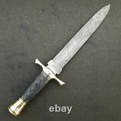 Couteau de chasse/dague fait main en acier damassé personnalisé 13,5 po poignée en bois Pakka