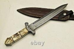 Couteau de chasse de 15 pouces en acier damas fait à la main avec manche en corne de cerf