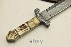 Couteau de chasse de 15 pouces en acier damas fait à la main avec manche en corne de cerf