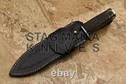 Couteau de chasse de combat prêt à l'emploi en acier de Damas forgé à la main avec manche en bois de cerf