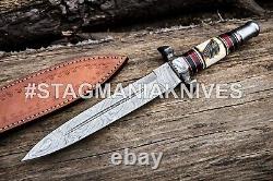 Couteau de chasse de commando en acier de Damas forgé à la main, prêt pour la bataille