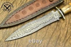 Couteau de chasse en acier damassé fait main SBC avec poignée en os de chameau et étui