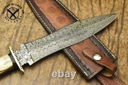 Couteau de chasse en acier damassé fait main SBC avec poignée en os de chameau et étui