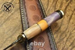 Couteau de chasse en acier damassé fait main SBC avec poignée en os de chameau et étui