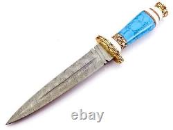 Couteau de chasse en acier de Damas fait sur mesure à la main avec manche en pierre de turquoise