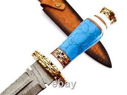 Couteau de chasse en acier de Damas fait sur mesure à la main avec manche en pierre de turquoise