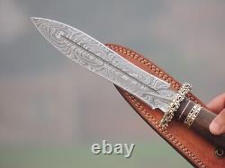 Couteau de chasse et de camping à lame fixe de 13,5 pouces en acier de Damas forgé à la main
