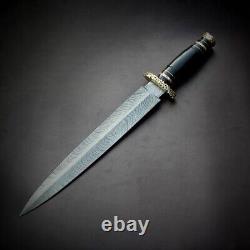 Couteau de chasse fait à la main Feather Pattren Dagger Knife 17 avec étui en cuir