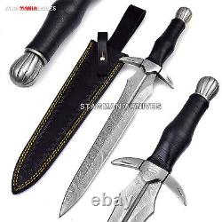 Couteau de chasse médiéval en acier de Damas authentique, forgé à la main, avec rainure de sang.