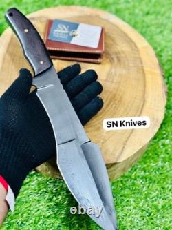 Couteau de chasse style Bowie en acier D2 fait main sur mesure avec étui