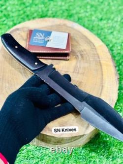 Couteau de chasse style Bowie en acier D2 fait main sur mesure avec étui