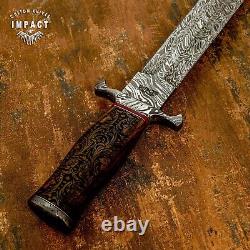Couteau de chasse sur mesure en damas avec manche en bois de burl gravé - 1603