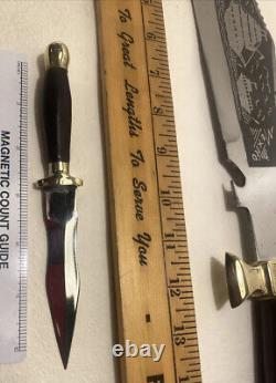 Couteau de chasse vintage Bowie avec étui et poignard de combat avec manche en tête de crâne