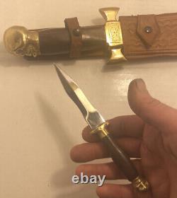 Couteau de chasse vintage Bowie avec étui et poignard de combat avec manche en tête de crâne