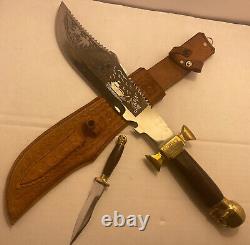 Couteau de chasse vintage Bowie avec étui et poignard de combat avec manche en tête de crâne