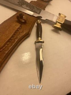 Couteau de chasse vintage Bowie avec étui et poignard de combat avec manche en tête de crâne