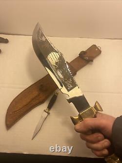 Couteau de chasse vintage Bowie avec étui et poignard de combat avec manche en tête de crâne