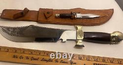 Couteau de chasse vintage Bowie avec étui et poignard de combat avec manche en tête de crâne