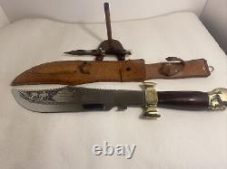 Couteau de chasse vintage Bowie avec étui et poignard de combat avec manche en tête de crâne