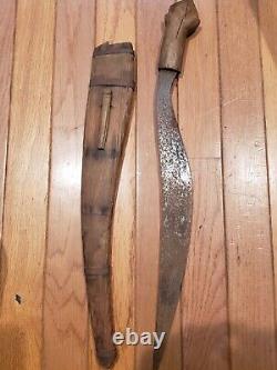 Couteau de combat Talibong Visayan vintage avec fourreau en bois - Philippines