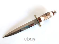 Couteau de combat de botte à double tranchant LINDER allemand en corne de cerf état neuf