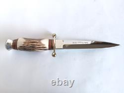 Couteau de combat de botte à double tranchant LINDER allemand en corne de cerf état neuf