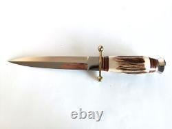 Couteau de combat de botte à double tranchant LINDER allemand en corne de cerf état neuf