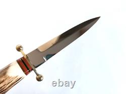 Couteau de combat de botte à double tranchant LINDER allemand en corne de cerf état neuf